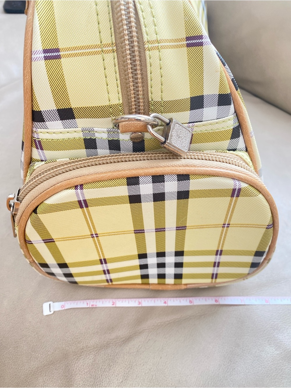 Metro waterproof Yellow Plaid Travel Bag with Tan Trim - Picture 9 of 9